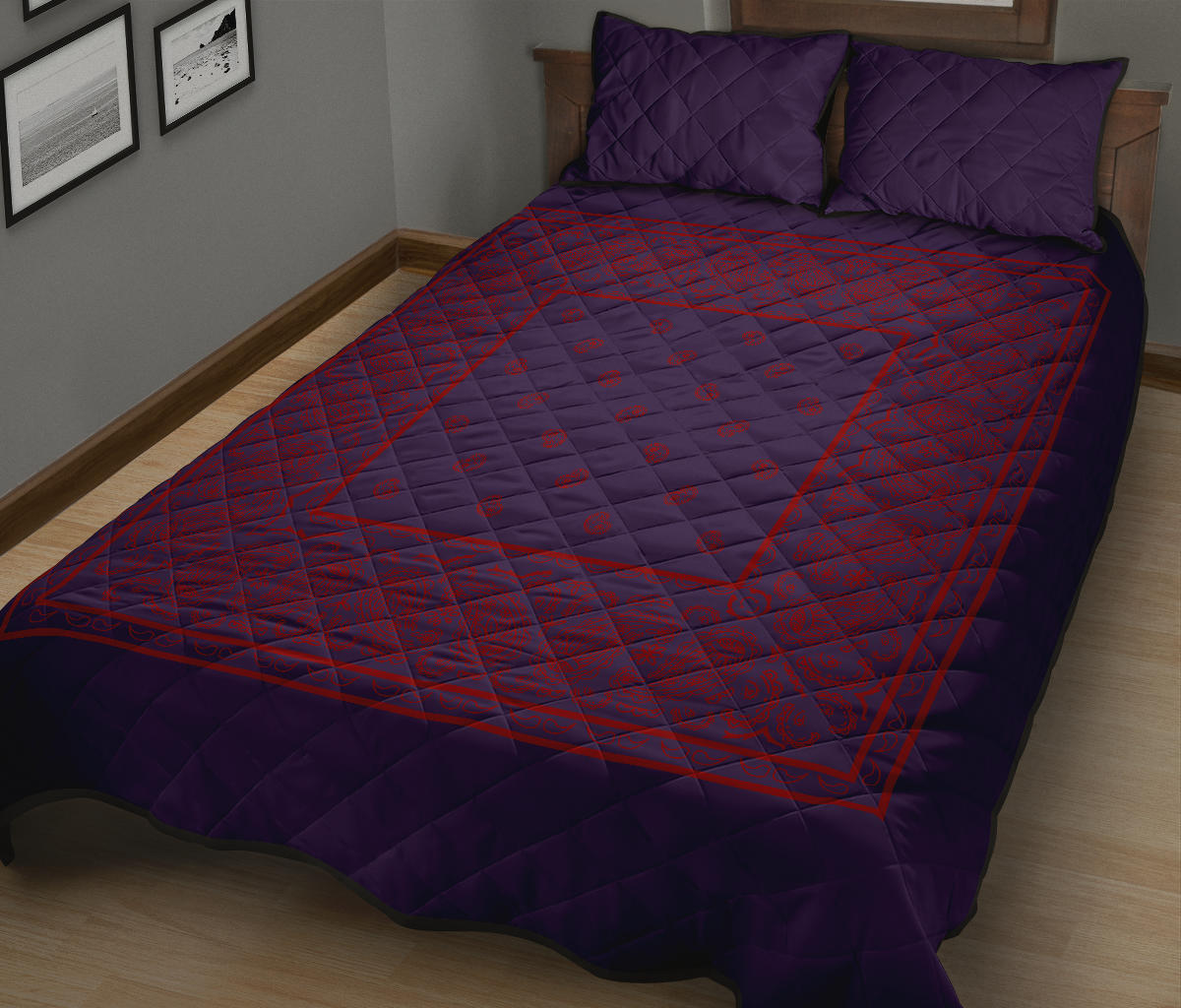 Quilt Set - Purple and Red Bandana Bed Quilts w/Shams