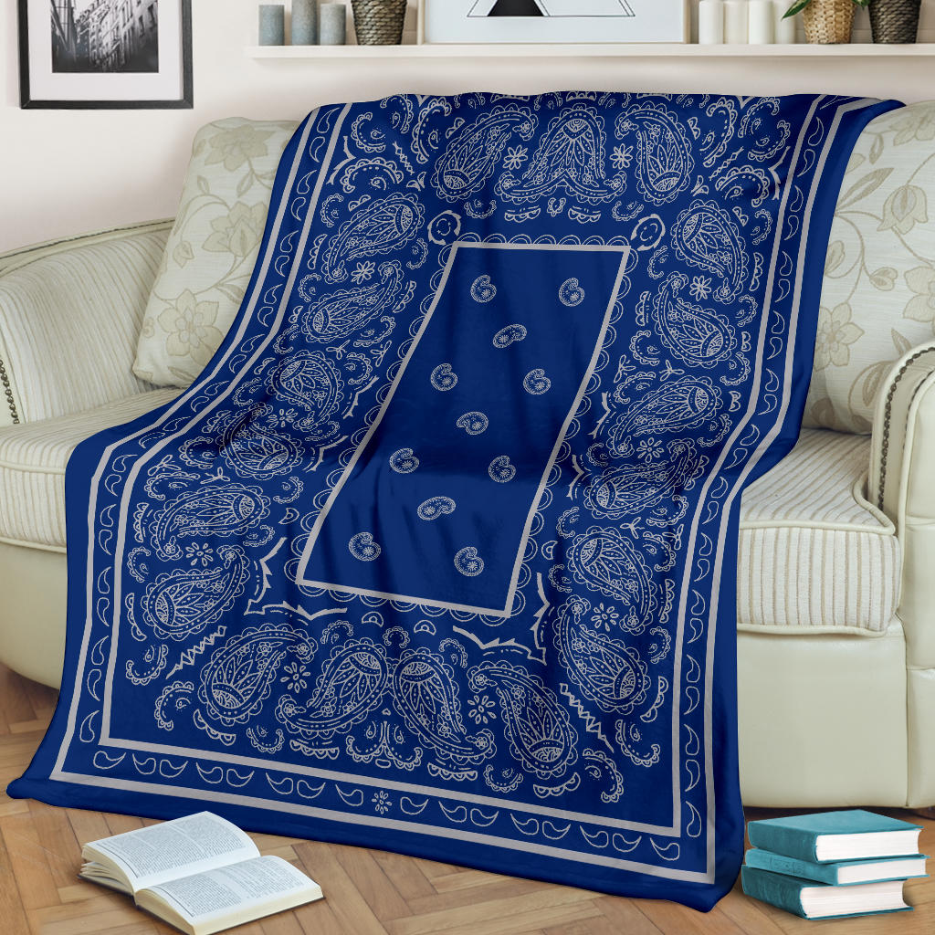 Blue and Gray Bandana Throw Blankets