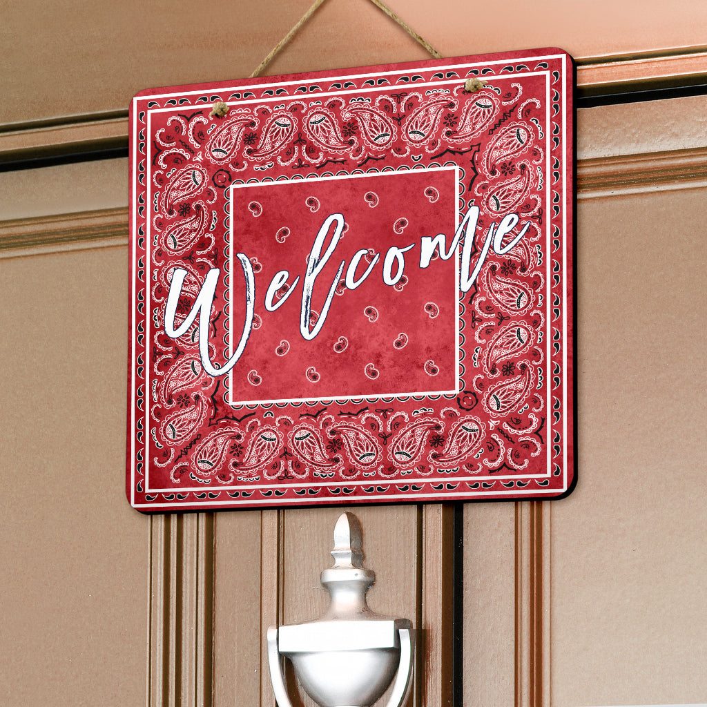 Red Denim Bandana Door Signs