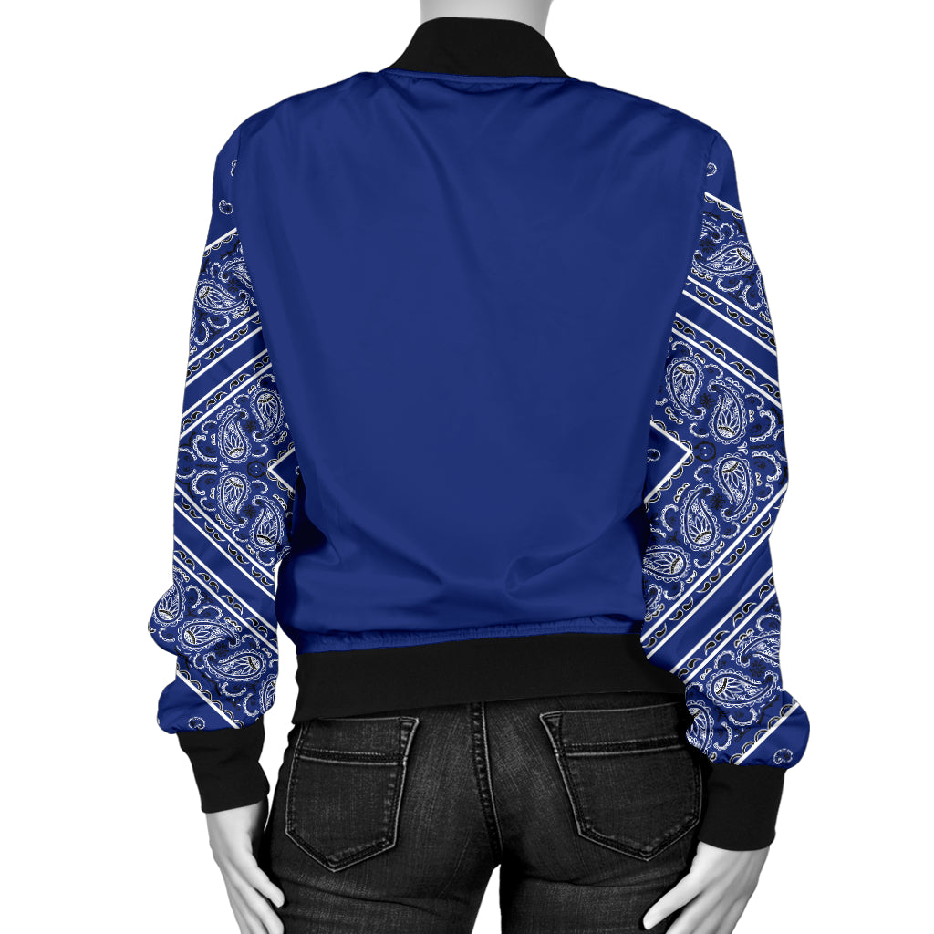 Women's Royal Blue on Blue Bandana Sleeved Bomber Jacket