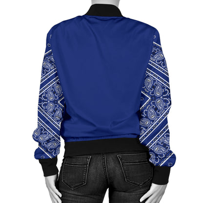 Women's Royal Blue on Blue Bandana Sleeved Bomber Jacket