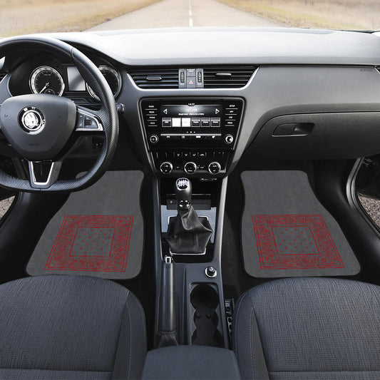 gray and red bandana lowrider floor mats