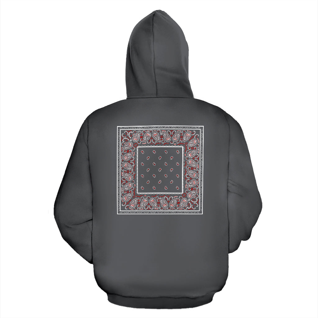 gray and red bandana zip hoodie back view