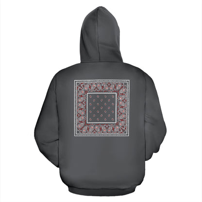 gray and red bandana zip hoodie back view