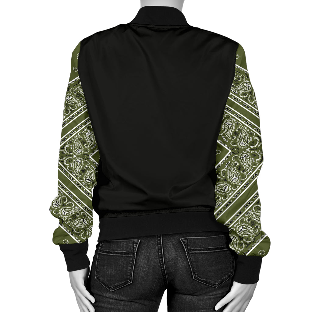 Women's Army Green Bandana Sleeved Bomber Jacket