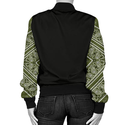 Women's Army Green Bandana Sleeved Bomber Jacket