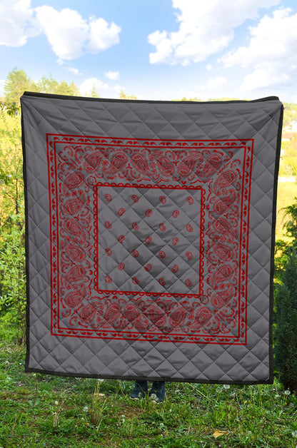 Quilt - Gray and Red Bandana Quilt
