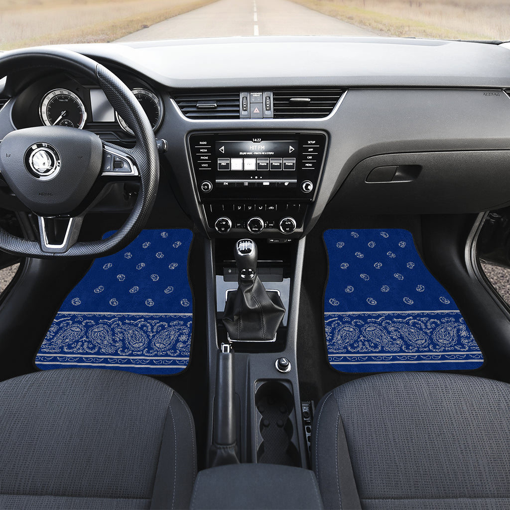 blue and gray bandana auto floor mats