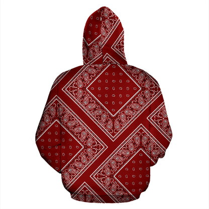 Maroon Red Bandana Patch Zip Up Hoodie