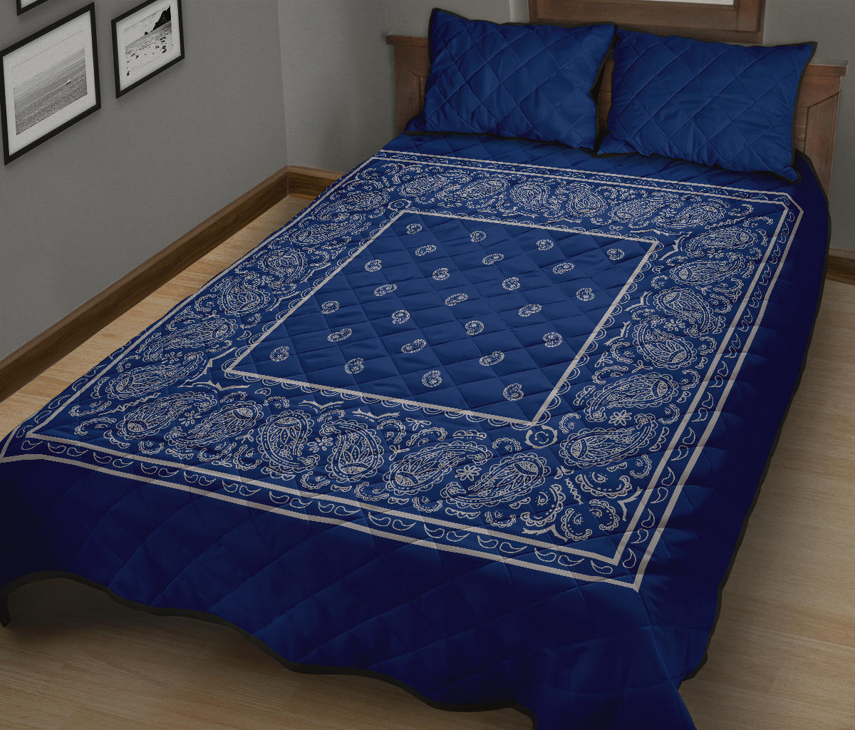 Quilt Set - Blue and Gray Bandana Quilt w/ Shams
