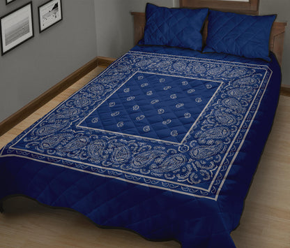 Quilt Set - Blue and Gray Bandana Quilt w/ Shams
