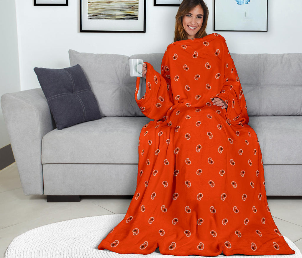 Orange paisley blanket with sleeves