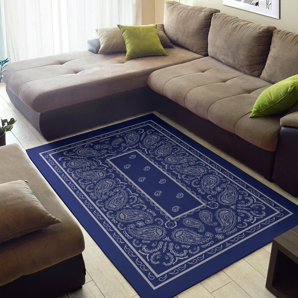 blue and gray bandana throw rug