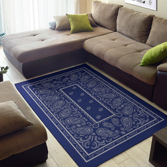 blue and gray bandana throw rug