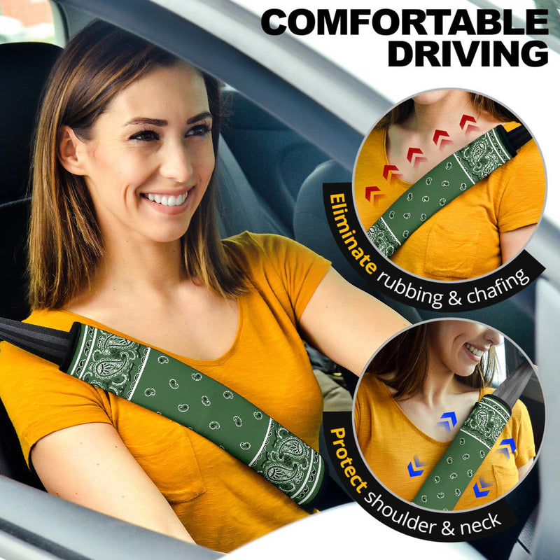 Classic Green Bandana Seat Belt Covers - 3 Styles