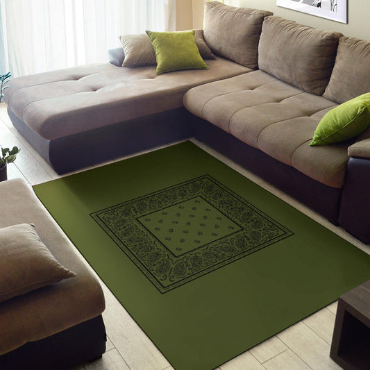 Army Green and Black Bandana Area Rugs - Minimal