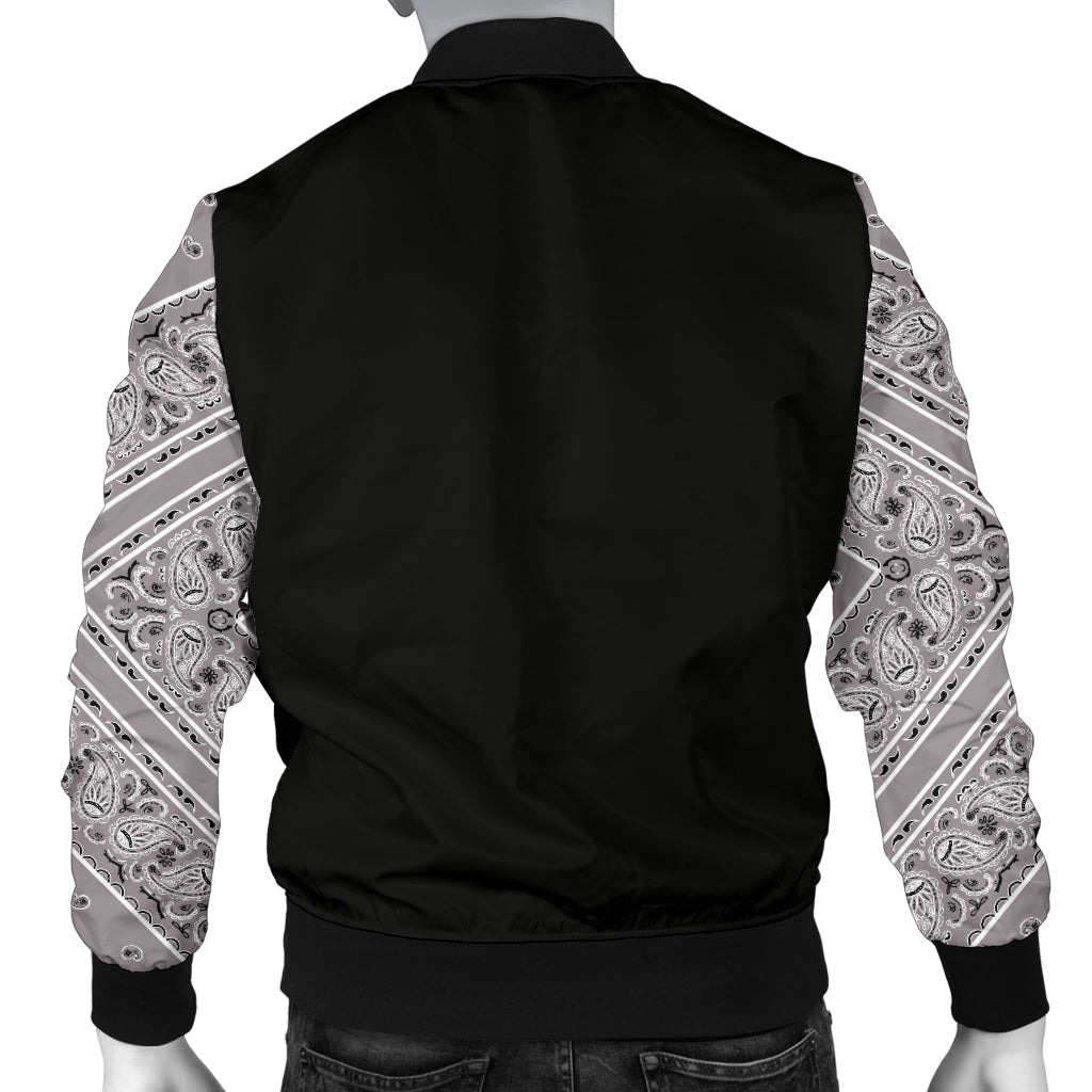 Men's Classic Gray Bandana Sleeved Bomber Jacket