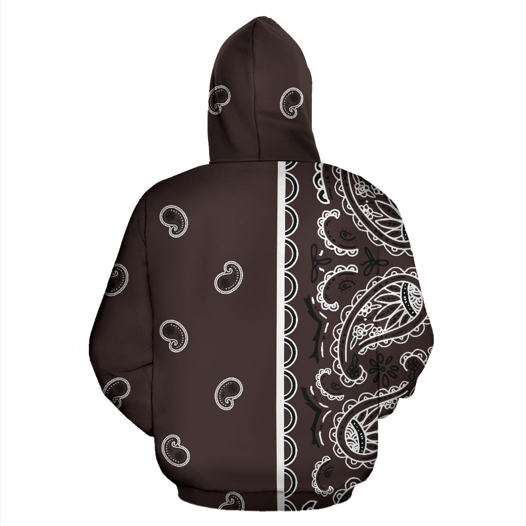 Asymmetrical Coffee Brown Bandana Zip Up Hoodie