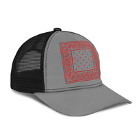 Gray and Red Bandana Simple Mesh Back Cap