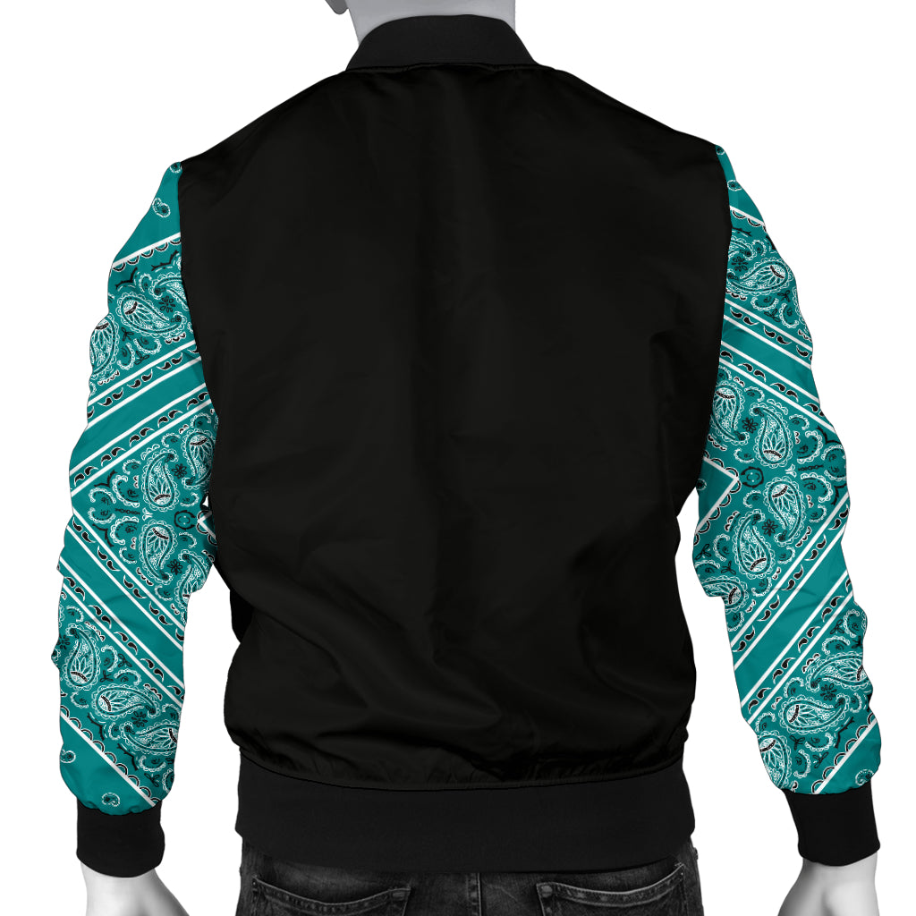Men's Teal Bandana Sleeved Bomber Jacket