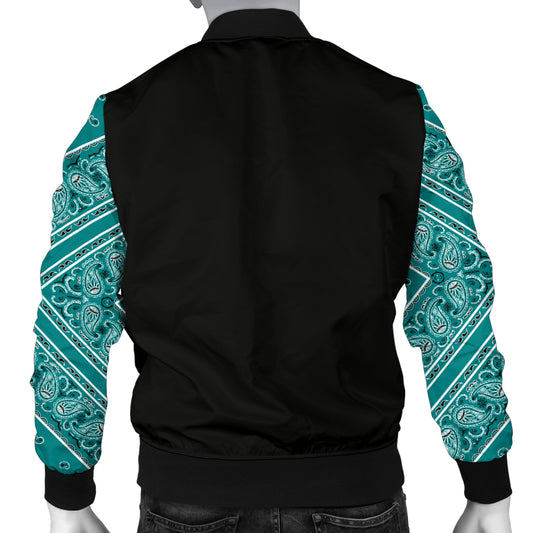 Men's Teal Bandana Sleeved Bomber Jacket
