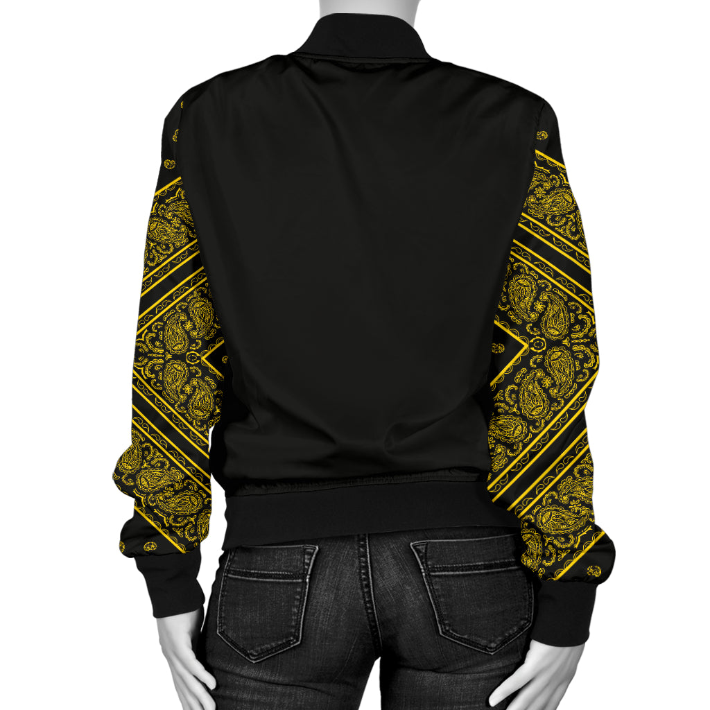 Women's Black Gold Bandana Sleeved Bomber Jacket