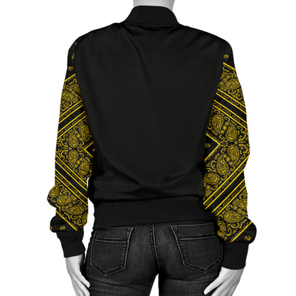 Women's Black Gold Bandana Sleeved Bomber Jacket