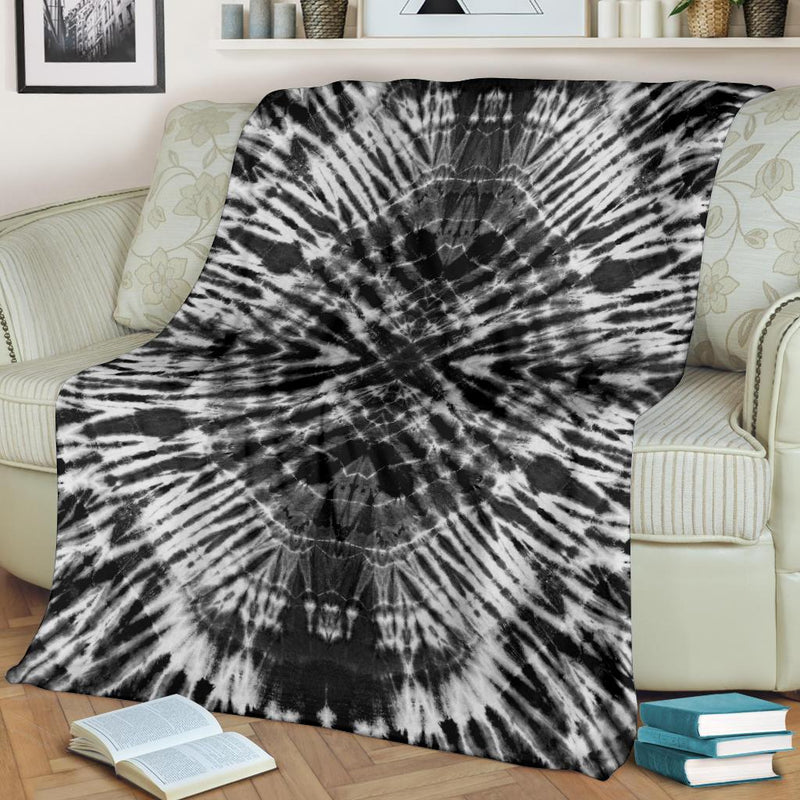 Black and White Tie Dye Fleece Throw Blanket
