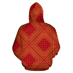 Red and Gold Bandana Patch Zip Up Hoodie