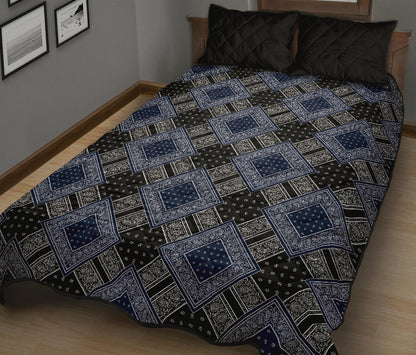 Quilt Set - Black and Blue Bandana DB Quilt w/Shams