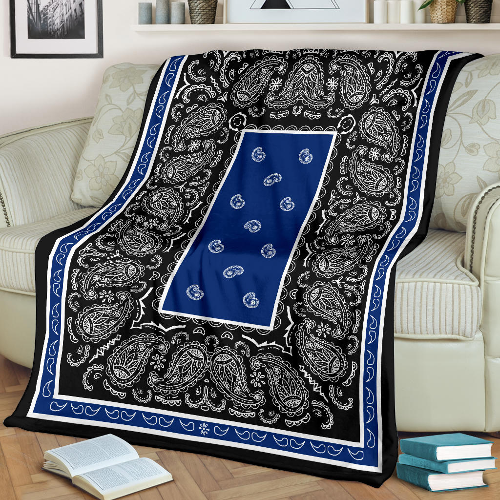 Blue and Black Bandana Throw Blankets