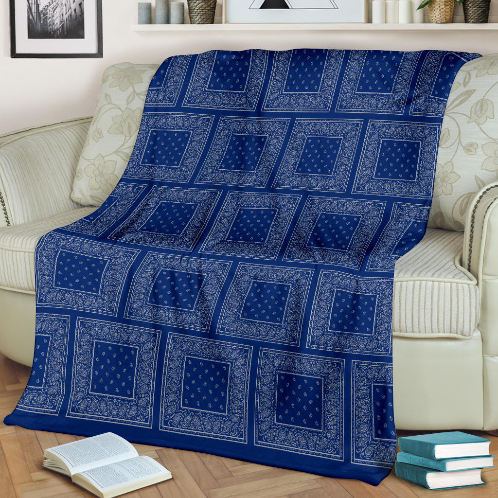 Ultra Plush Blue Gray Bandana Patch Throw Blanket