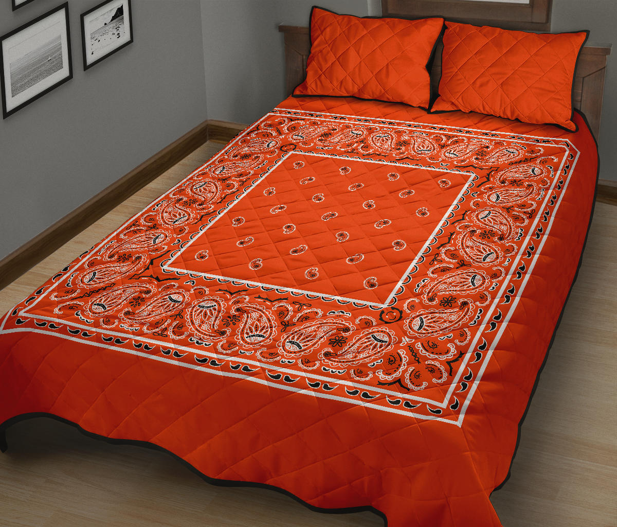 Quilt Set - Perfect Orange Bandana Bed Quilt w/Shams