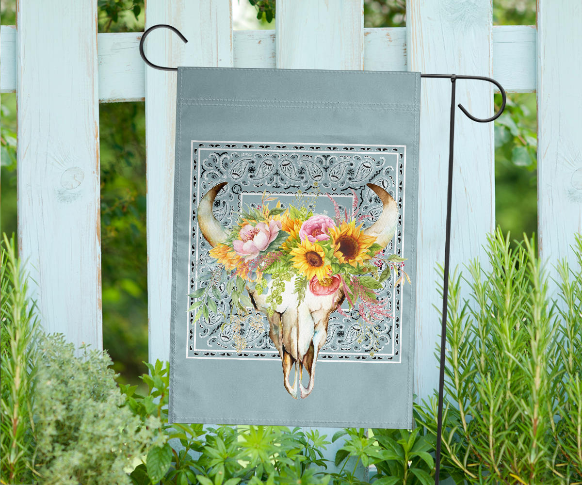 Blue Bandana Cow Skull Home and Garden Flags