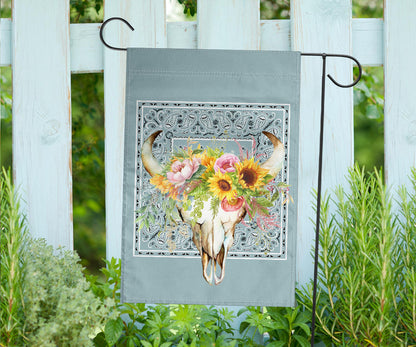 Blue Bandana Cow Skull Home and Garden Flags