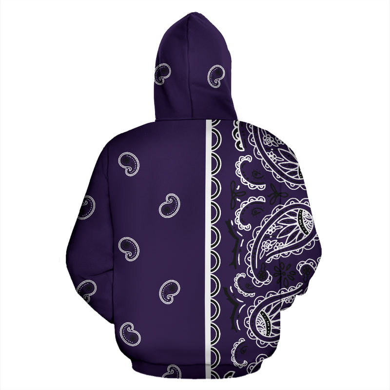 Asymmetrical Royal Purple Bandana Zip Up Hoodie