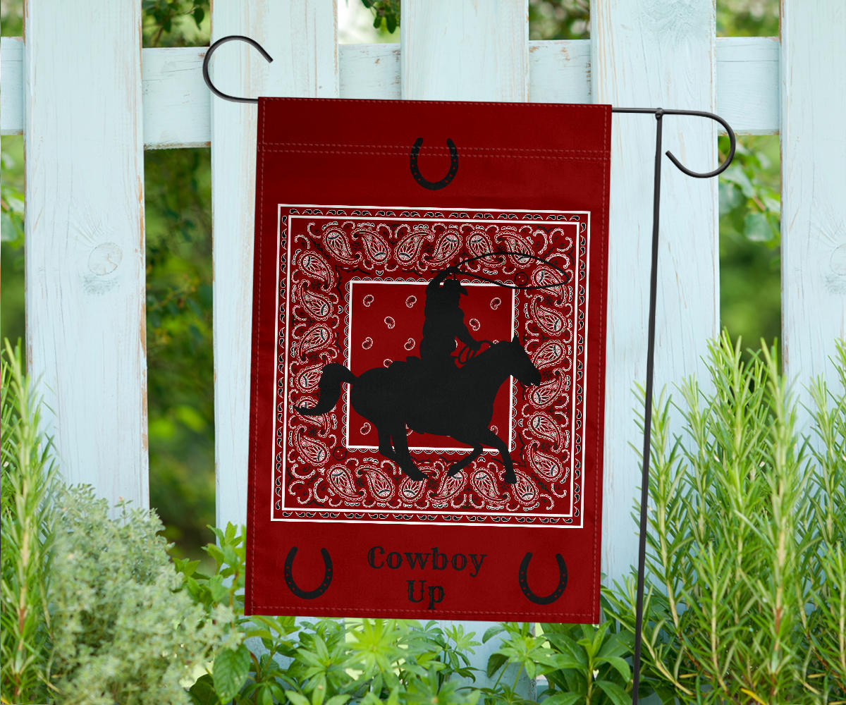 Maroon Bandana Cowboy Up Home and Garden Flags
