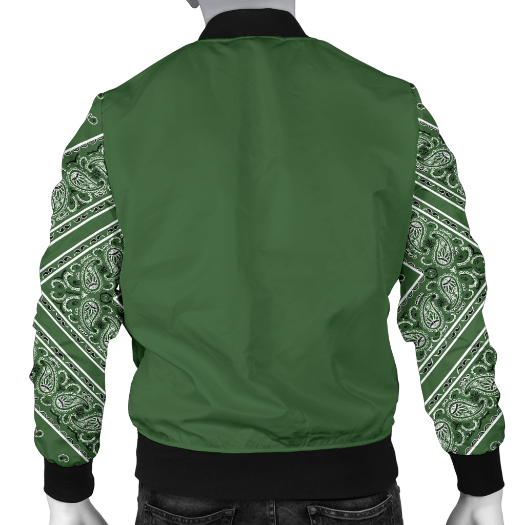 Men's Classic Green on Green Bandana Sleeved Bomber Jacket