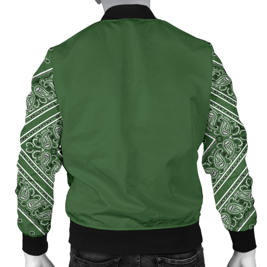 Men's Classic Green on Green Bandana Sleeved Bomber Jacket
