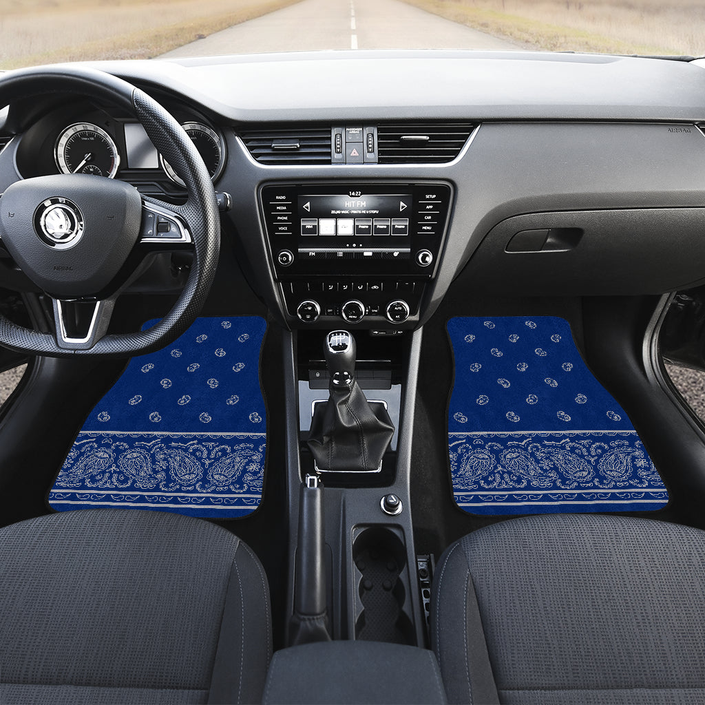 blue and gray bandana floor mats