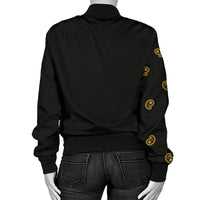 Asymmetrical Black Gold Bandana Women's Bomber Jacket