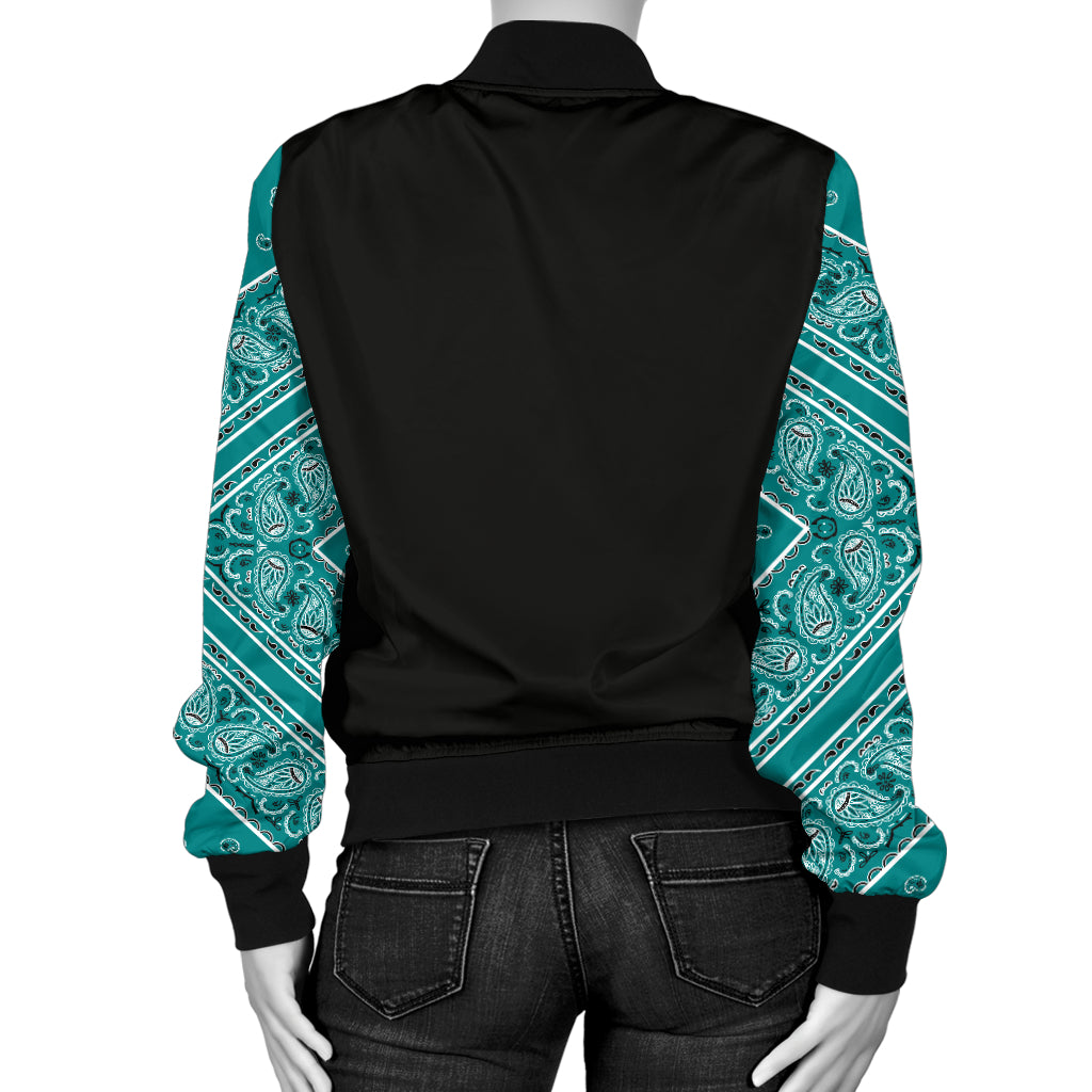 Women's Teal Bandana Sleeved Bomber Jacket