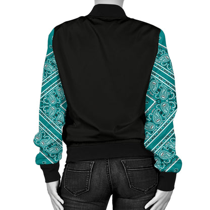 Women's Teal Bandana Sleeved Bomber Jacket