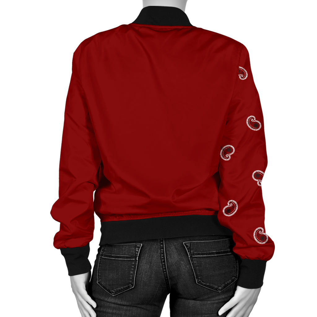 Asymmetrical Maroon Red Bandana Women's Bomber Jacket