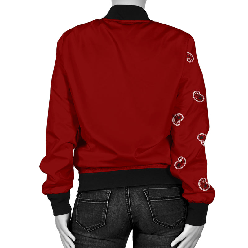 Asymmetrical Maroon Red Bandana Women's Bomber Jacket