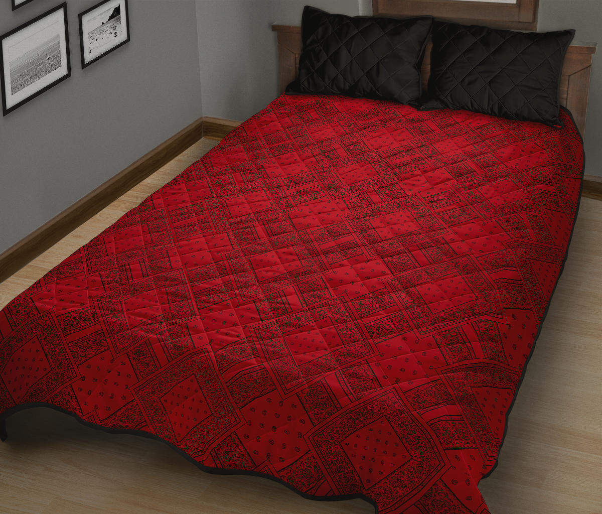 Quilt Set - Red and Black Bandana DB Quilt w/Shams