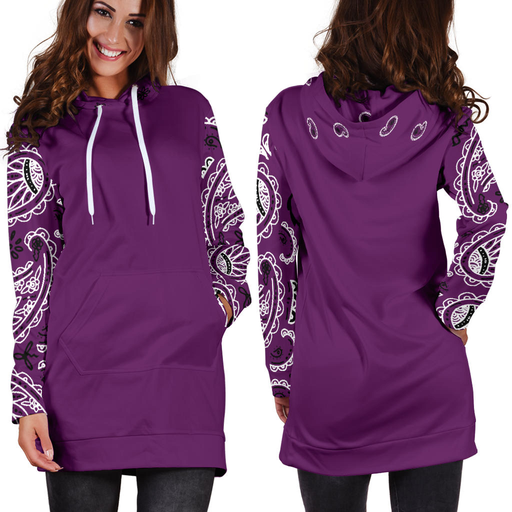 Front and Back Wild Plum Bandana Hoodie Dress