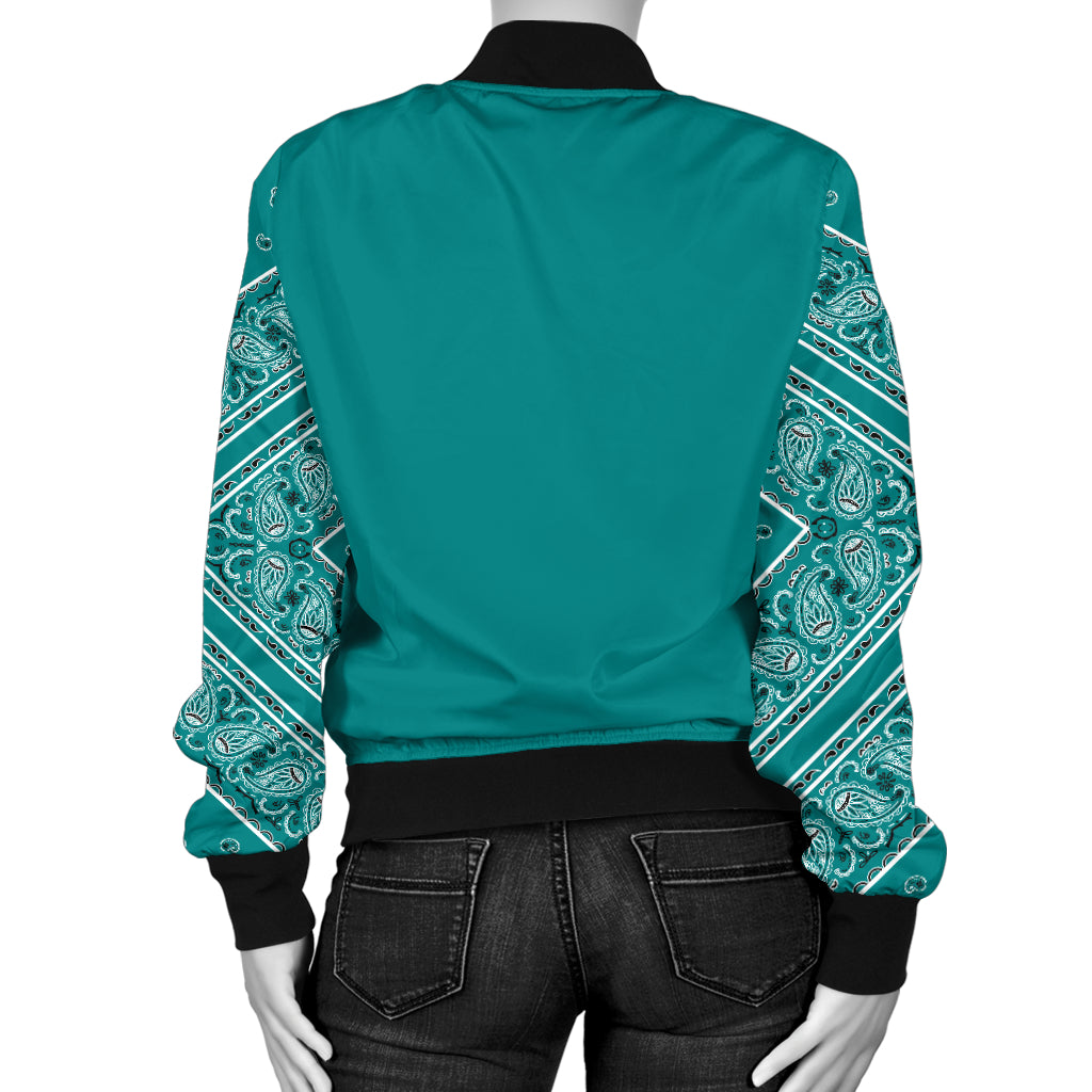 Women's Teal on Teal Bandana Sleeved Bomber Jacket