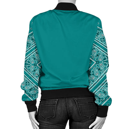 Women's Teal on Teal Bandana Sleeved Bomber Jacket