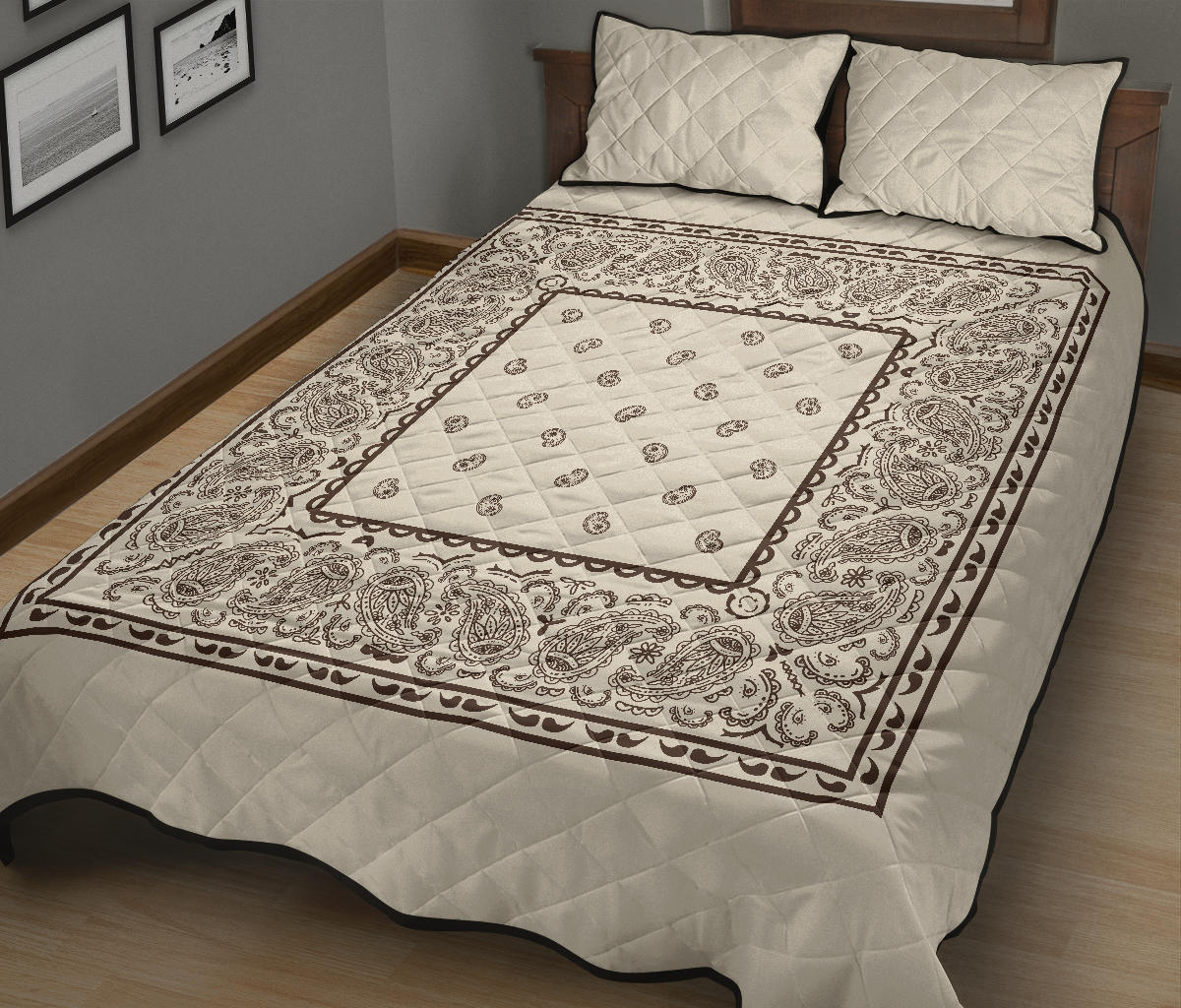 Quilt Set - Cream and Brown Bandana Quilt w/Shams
